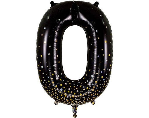 34in NUMBER 0 SPARKLING FIZZ BLACK GOLD FOIL BALLOON