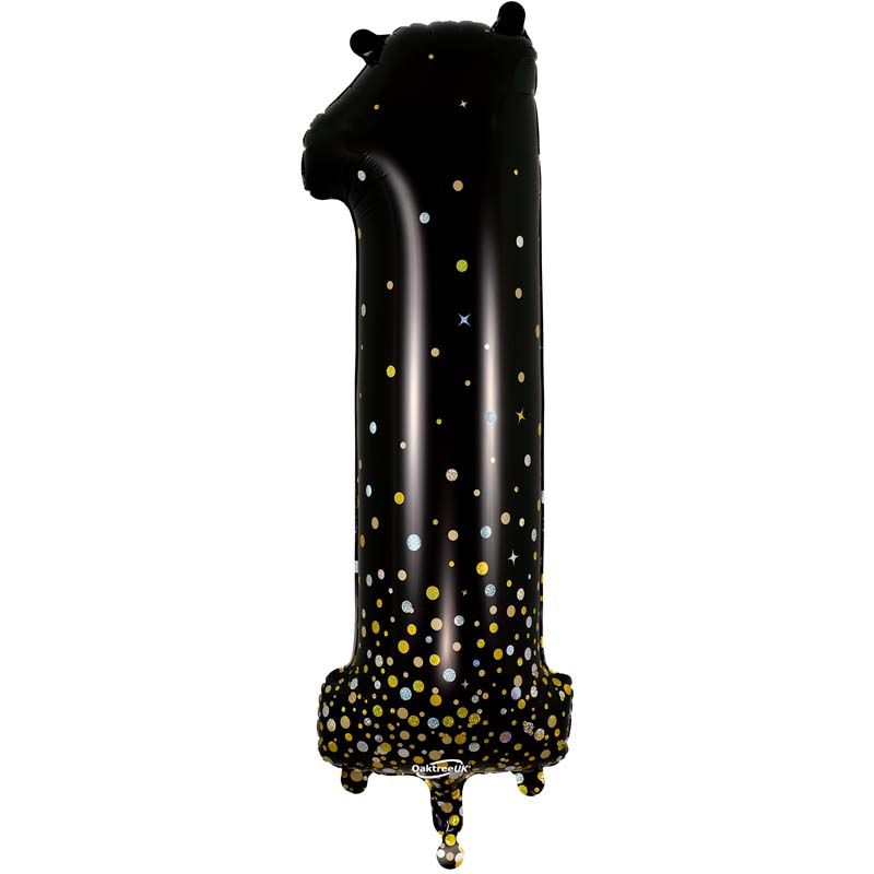 34in NUMBER 1 SPARKLING FIZZ BLACK GOLD FOIL BALLOON