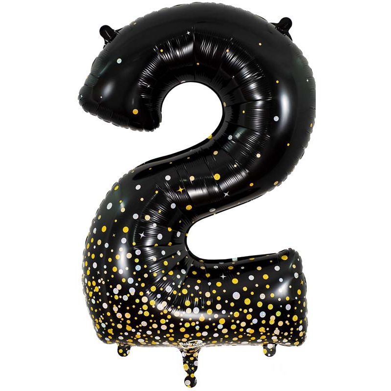 34in NUMBER 2 SPARKLING FIZZ BLACK GOLD FOIL BALLOON