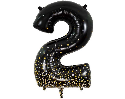 34in NUMBER 2 SPARKLING FIZZ BLACK GOLD FOIL BALLOON