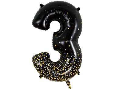 34in NUMBER 3 SPARKLING FIZZ BLACK GOLD FOIL BALLOON