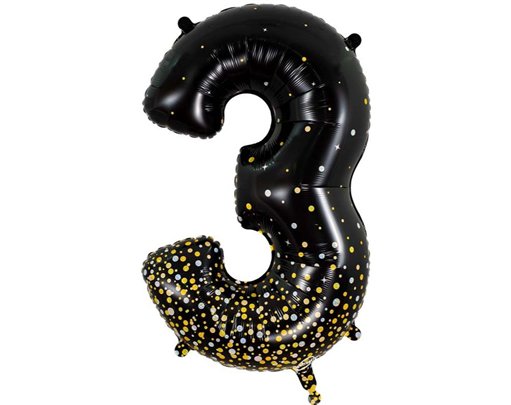 34in NUMBER 3 SPARKLING FIZZ BLACK GOLD FOIL BALLOON