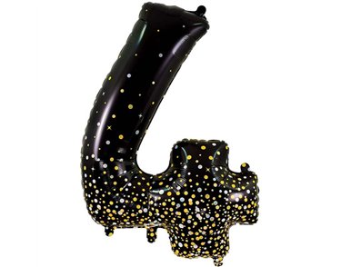 34in NUMBER 4 SPARKLING FIZZ BLACK GOLD FOIL BALLOON