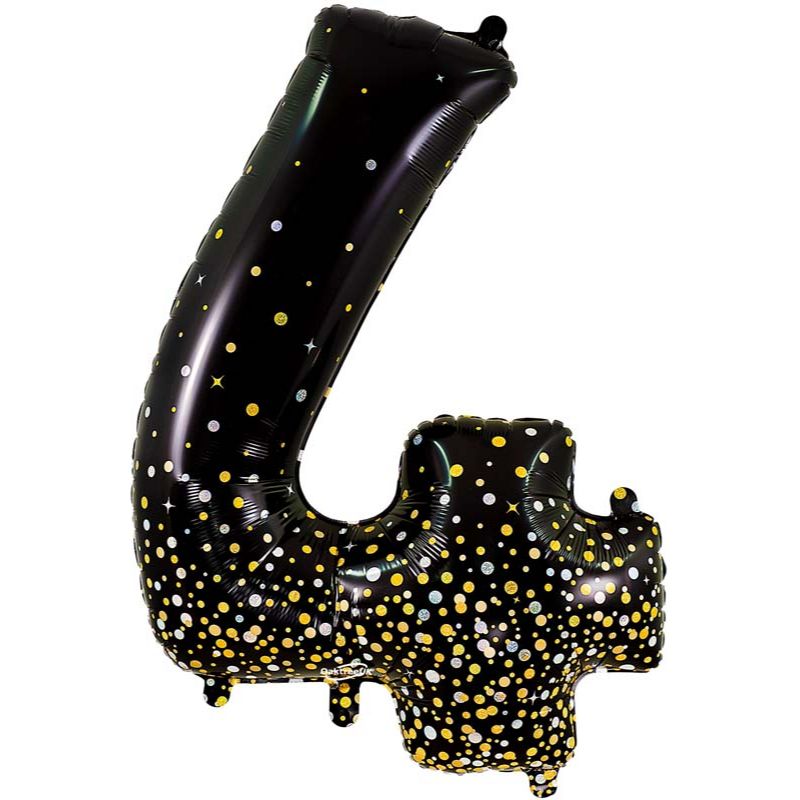 34in NUMBER 4 SPARKLING FIZZ BLACK GOLD FOIL BALLOON