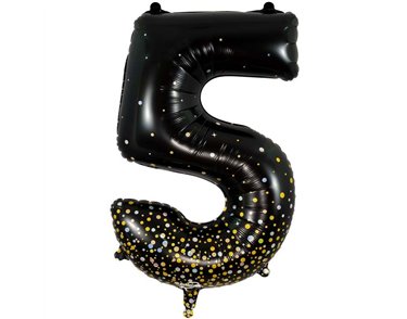 34in NUMBER 5 SPARKLING FIZZ BLACK GOLD FOIL BALLOON