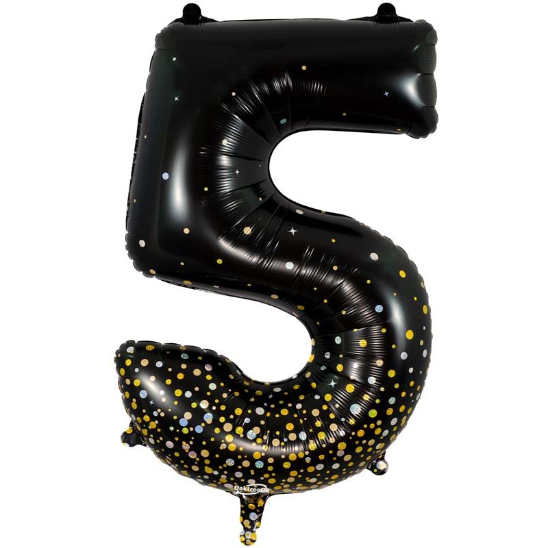 34in NUMBER 5 SPARKLING FIZZ BLACK GOLD FOIL BALLOON