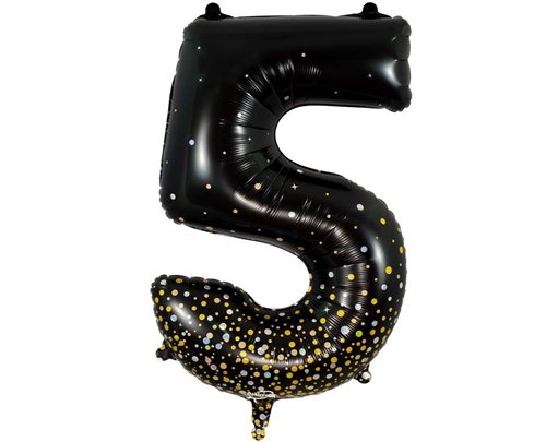 34in NUMBER 5 SPARKLING FIZZ BLACK GOLD FOIL BALLOON