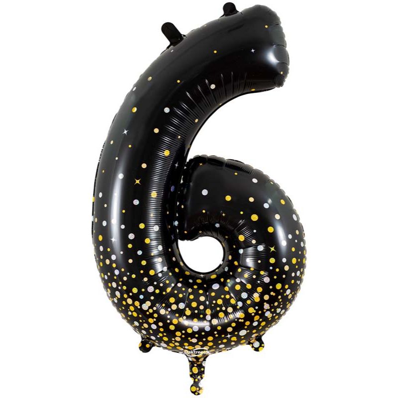 34in NUMBER 6 SPARKLING FIZZ BLACK GOLD FOIL BALLOON