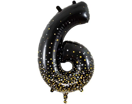34in NUMBER 6 SPARKLING FIZZ BLACK GOLD FOIL BALLOON