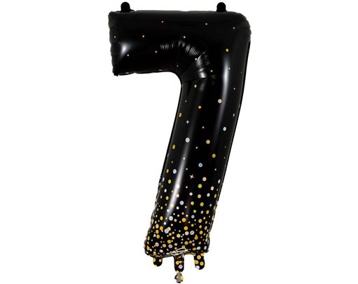 34in NUMBER 7 SPARKLING FIZZ BLACK GOLD FOIL BALLOON