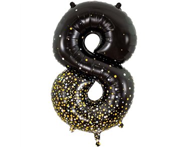 34in NUMBER 8 SPARKLING FIZZ BLACK GOLD FOIL BALLOON
