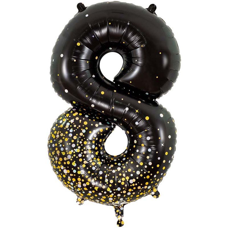 34in NUMBER 8 SPARKLING FIZZ BLACK GOLD FOIL BALLOON