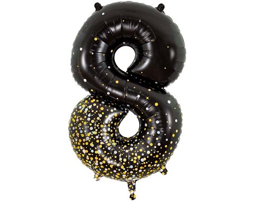 34in NUMBER 8 SPARKLING FIZZ BLACK GOLD FOIL BALLOON