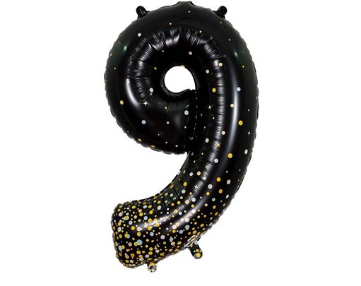 34in NUMBER 9 SPARKLING FIZZ BLACK GOLD FOIL BALLOON