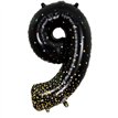 34in NUMBER 9 SPARKLING FIZZ BLACK GOLD FOIL BALLOON