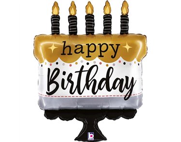 38in SATIN METALLIC BIRTHDAY CAKE FOIL BALLOON