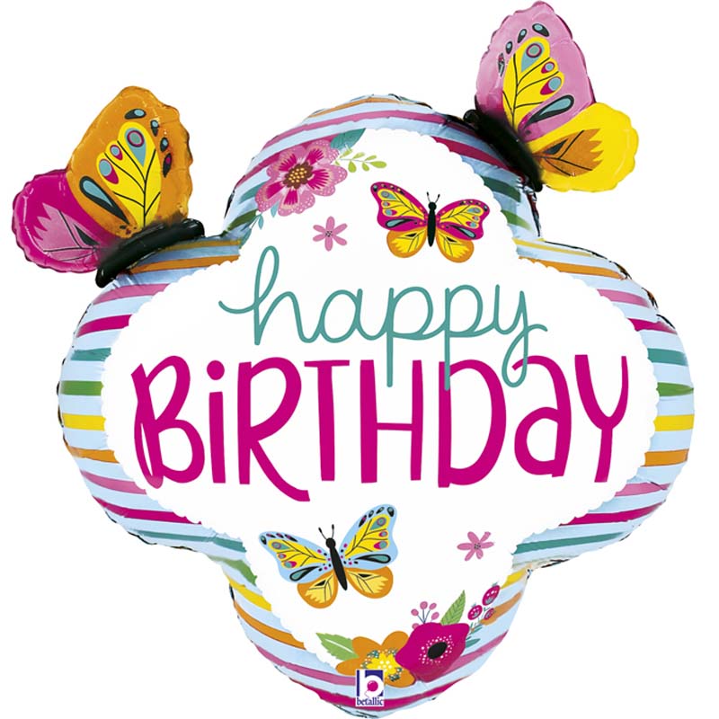 79in COLORFUL BIRTHDAY BUTTERFLY FRAME FOIL BALLOON