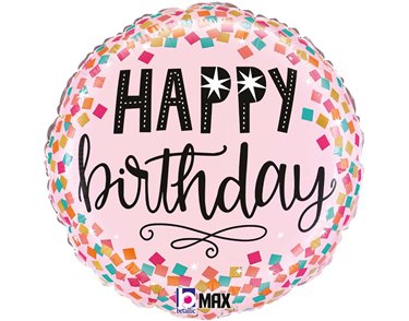 18in PINK CONFETTI BIRTHDAY FOIL BALLOON