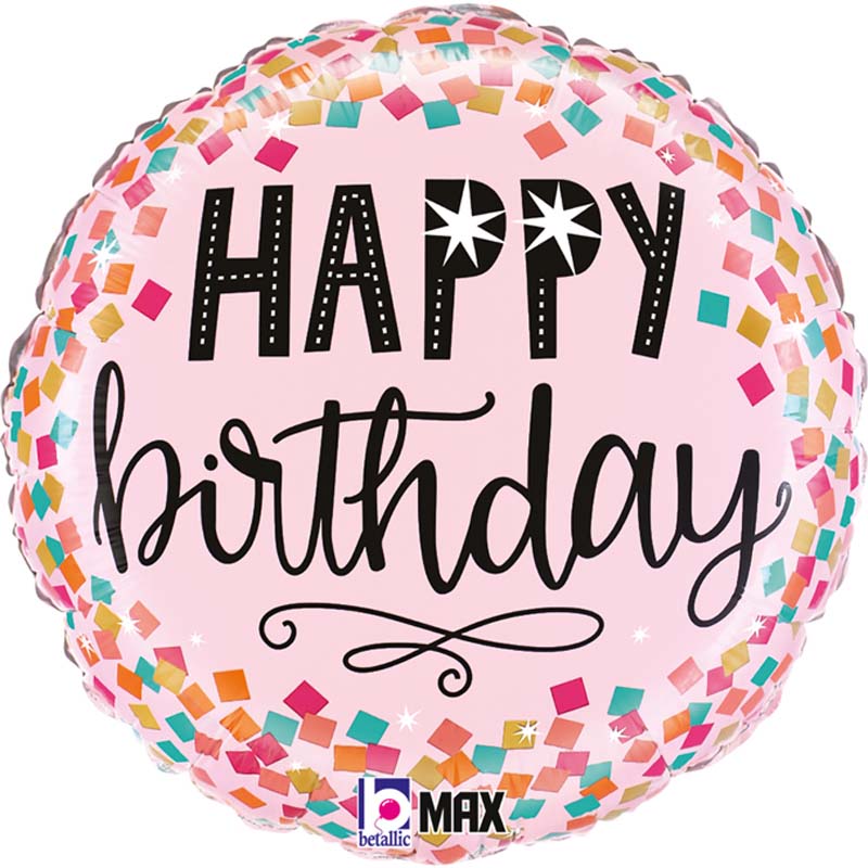 18in PINK CONFETTI BIRTHDAY FOIL BALLOON