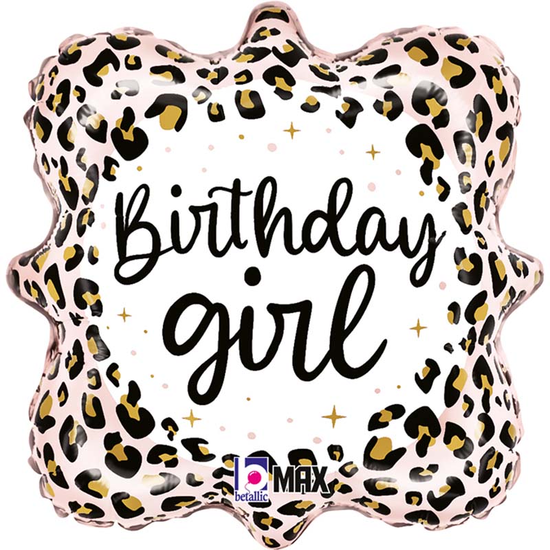 18in SATIN LEOPARD BIRTHDAY GIRL FOIL BALLOON