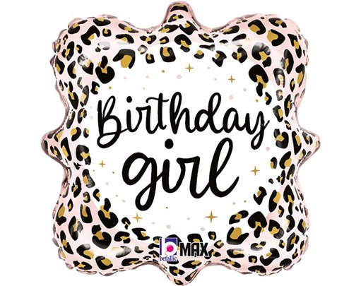 18in SATIN LEOPARD BIRTHDAY GIRL FOIL BALLOON