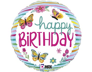 18in BDAY COLORFUL BUTTERFLIES FOIL BALLOON