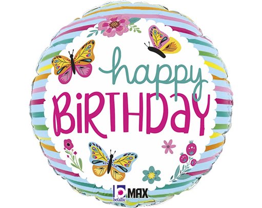 18in BDAY COLORFUL BUTTERFLIES FOIL BALLOON