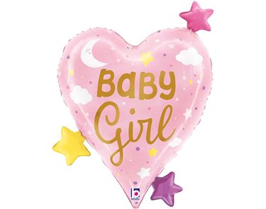 31in BABY GIRL HEART STARS FOIL BALLOON