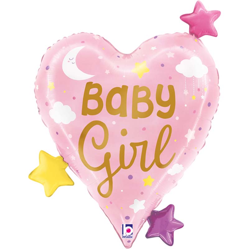 31in BABY GIRL HEART STARS FOIL BALLOON