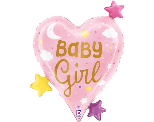 31in BABY GIRL HEART STARS FOIL BALLOON