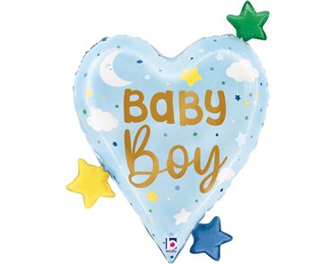 31in BABY BOY HEART STARS FOIL BALLOON
