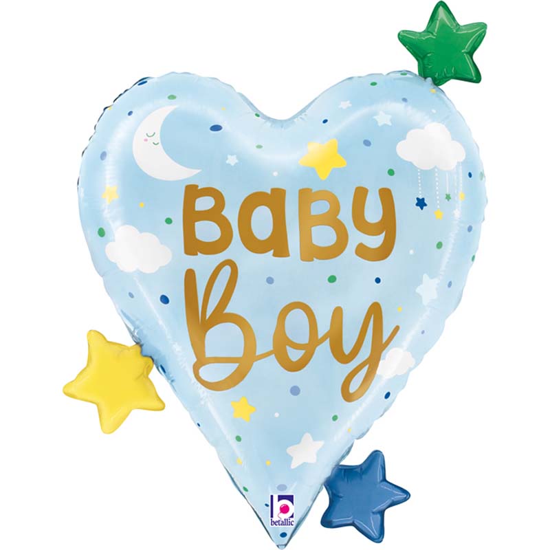 31in BABY BOY HEART STARS FOIL BALLOON