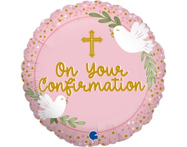18in ON YOUR CONFIRMATION PINK FOIL BALLOON