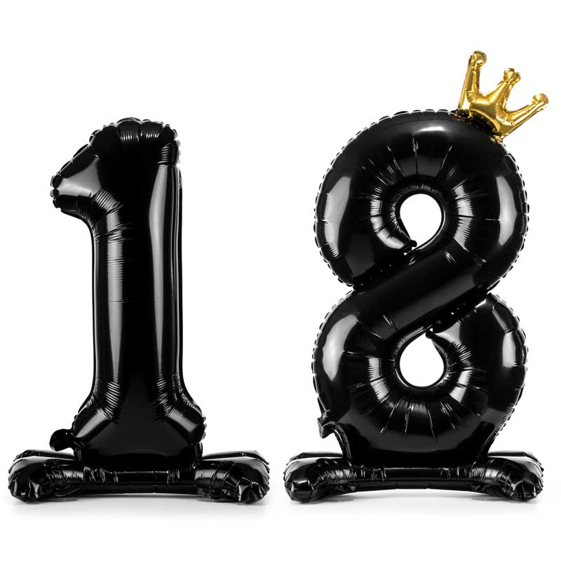 84cm STANDING FOIL BALLOON NUMBER ''18'' WITH GOLD CROWN