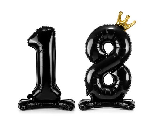 84cm STANDING FOIL BALLOON NUMBER ''18'' WITH GOLD CROWN