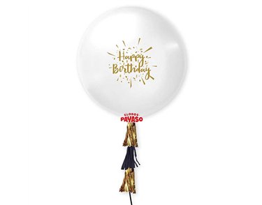 24in WHITE HAPPY BIRTHDAY BALLOON WITH TASSEL
