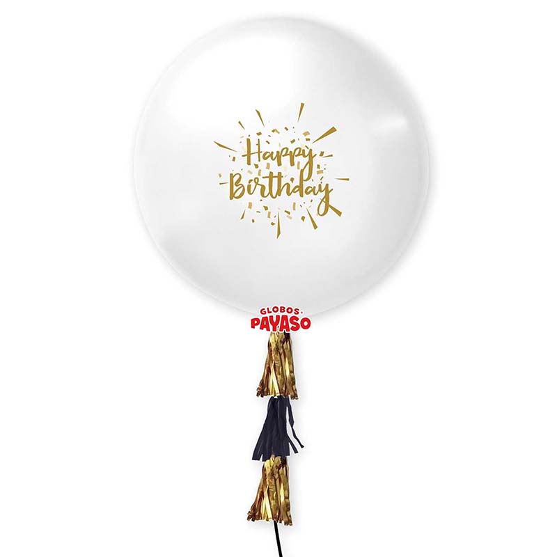 24in WHITE HAPPY BIRTHDAY BALLOON WITH TASSEL