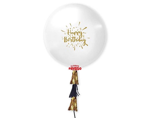 24in WHITE HAPPY BIRTHDAY BALLOON WITH TASSEL