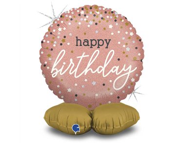 26in ROSE GOLD CONFETTI BIRTHDAY STANDUPS AIR FILL FOIL BALLOON