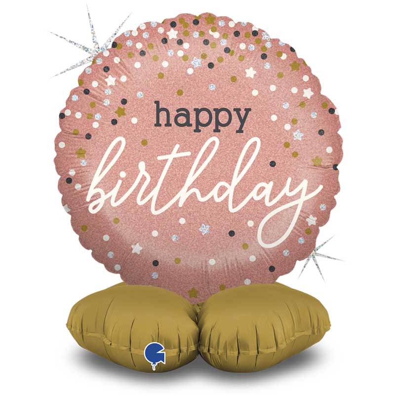 26in ROSE GOLD CONFETTI BIRTHDAY STANDUPS AIR FILL FOIL BALLOON