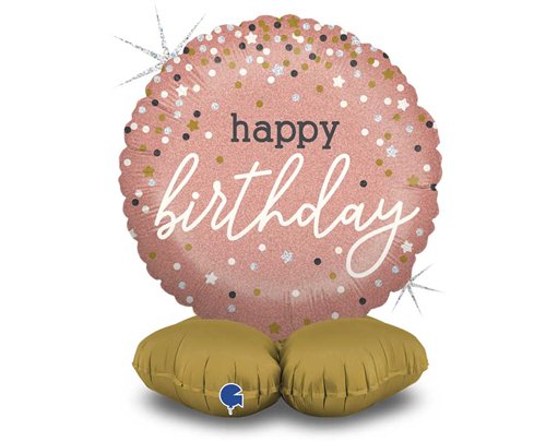 26in ROSE GOLD CONFETTI BIRTHDAY STANDUPS AIR FILL FOIL BALLOON