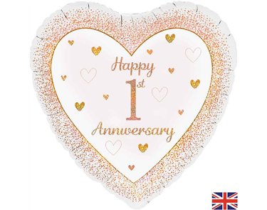 18in HAPPY 1ST ANNIVERSARY HEART FOIL BALLOON