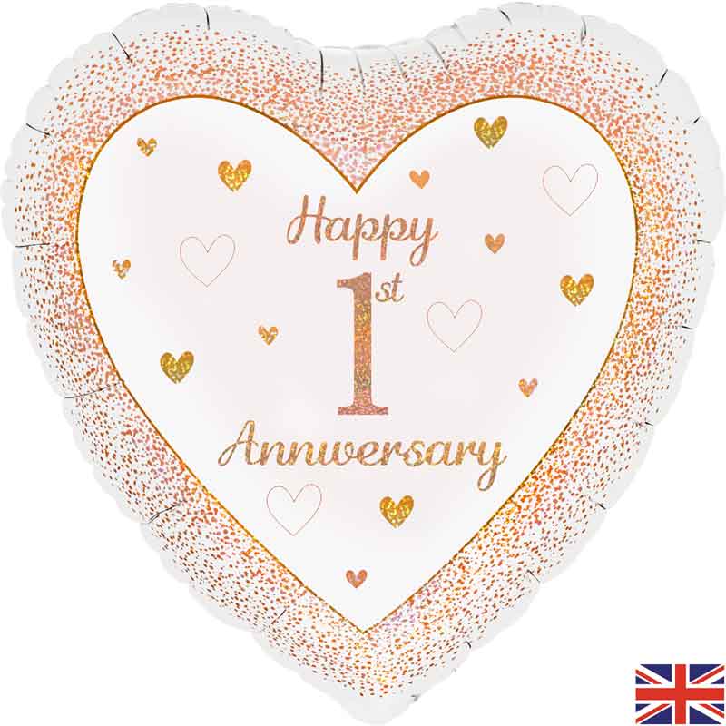 18in HAPPY 1ST ANNIVERSARY HEART FOIL BALLOON