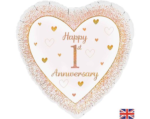 18in HAPPY 1ST ANNIVERSARY HEART FOIL BALLOON