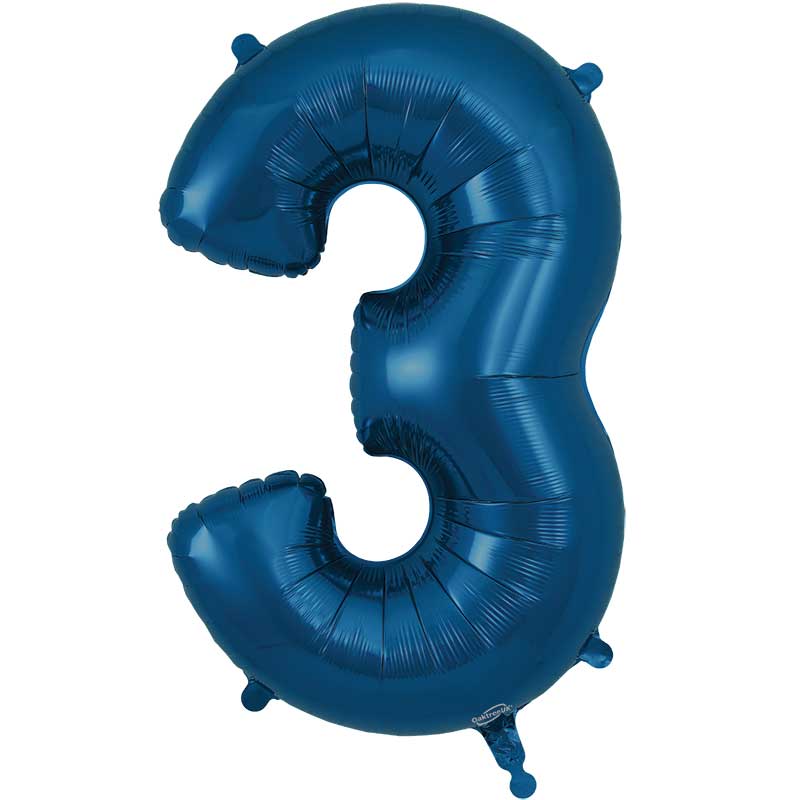 34IN NUMBER 3 NAVY BLUE JUMBO FOIL BALLOON