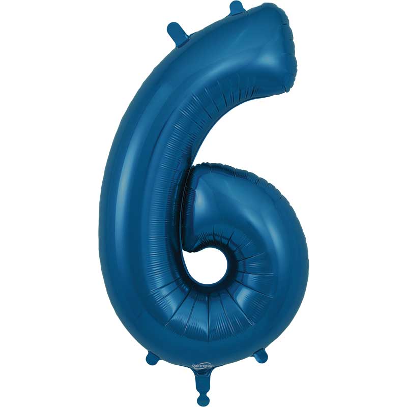 34IN NUMBER 6 NAVY BLUE JUMBO FOIL BALLOON