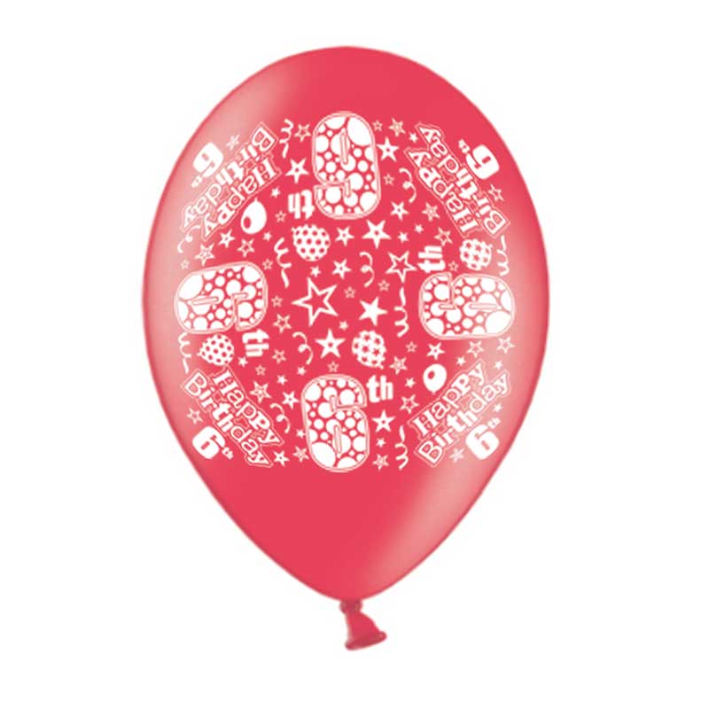 10PK 9in AGE 6 PRINTED BALLOONS