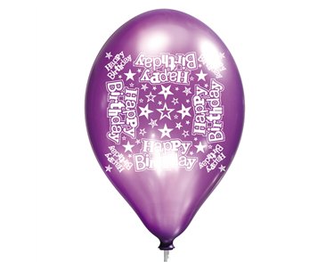 6PK 11in HAPPY BIRTHDAY LUX PRINTED SATIN BALLOON