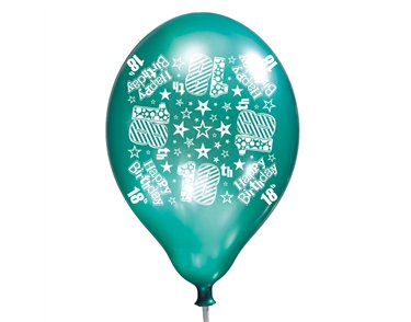 6PK 11in AGE 18 LUX PRINTED SATIN BALLOON
