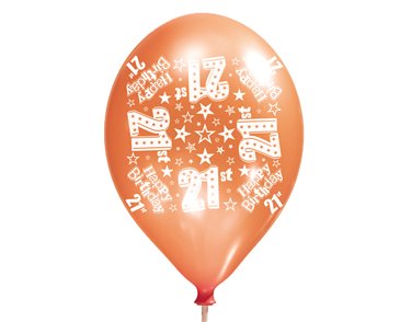 6PK 11in AGE 21 LUX PRINTED SATIN BALLOON